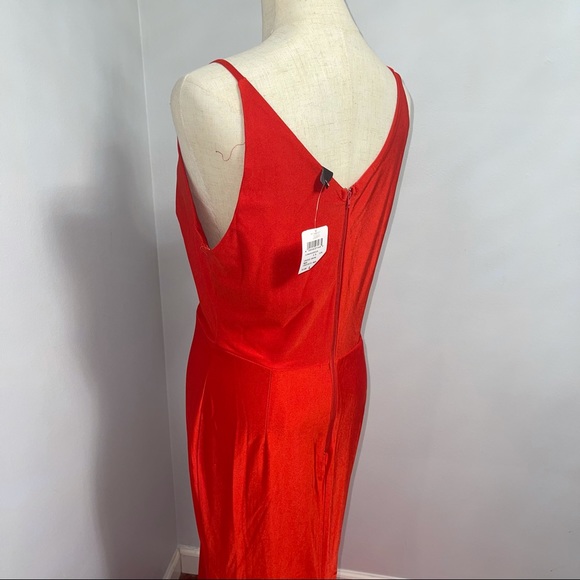 # Windsor Bright Red V Neck / V Back Stretchable Long Dress - Picture 13 of 15